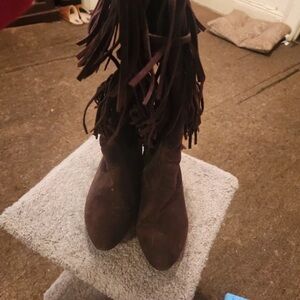 Chic Fringe Heeled Boots - Rich Brown